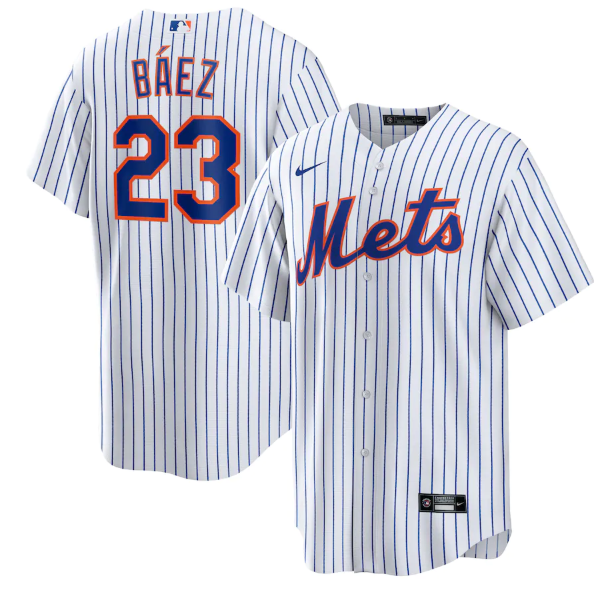 Men's New York Mets #23 Javier Báez White Cool Base Stitched Baseball Jersey